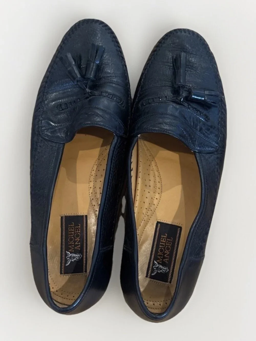 Miguel Angel Men’s Tassel Dress Loafers Pebbled Moc Toe Leather Sz 9, Black
